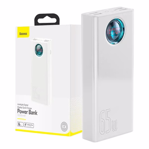Išorinė baterija Baseus Amblight 30000mAh, 4xUSB, USB-C, 65W (balta)