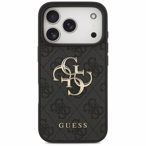Guess PU 4G Metal Logo dėklas Apple iPhone 18 Pro, pilkas