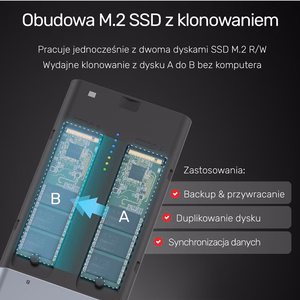 UNITEK S1206A SolidForce USB-C – PCIe/NVMe M.2 SSD, 10 Gbps, dviguba įdėkla su kopijos funkcija