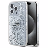 Karl Lagerfeld Skysti blizgučiai Karl & Choupette Head Magnetinis dėklas telefonui iPhone 15 Pro Max - skaidrus