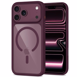 Tech-Protect MagOne CC MagSafe dėklas su 2 grūdintais stiklais, skirtas iPhone 18 Pro Max / 17 Pro Max, skaidrus bordo spalvos