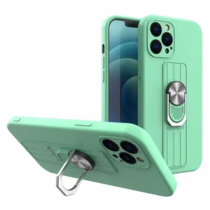 Ring Case silikoninis dėklas telefonui su piršto laikikliu ir stovu Samsung Galaxy S21 Ultra 5G mėtų spalvos