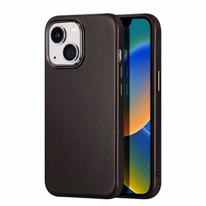 Dux Ducis Naples dėklas iPhone 14 Plus odinis dėklas (suderinamas su MagSafe) tamsiai rudas