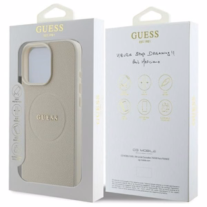 Guess grūdėtas auksinio žiedo magnetinis dėklas telefonui iPhone 16 Pro Max - smėlinė