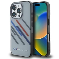 BMW Motosport IML atsitiktinės juostos iPhone 16 Pro Max dėklas - pilkas