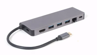 Gembird A-CM-COMBO5-05 USB Type-C 5-in-1 kelių prievadų adapteris (Hub + HDMI + PD + kortelių skaitytuvas + LAN)