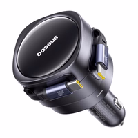 Baseus Enjoyment Max automobilinis įkroviklis su USB-C+USB-C kabeliais 60W juodas