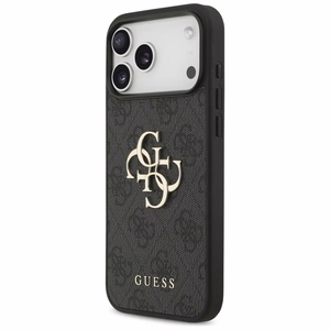 Guess PU 4G Metal Logo dėklas Apple iPhone 18 Pro Max, pilkas