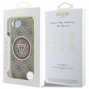 Guess IML Metal Glitter 4G Circle Triangle Magnetinis dėklas telefonui iPhone 16e - rudas