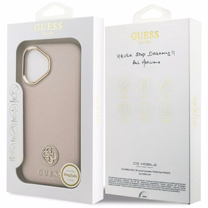 GUESS magnetinis dėklas telefonui IPHONE 17, suderinamas su MagSafe GUHMP17SPGCRMDEP (PU dėklas su grūdėtu Strass logotipu) rožinis