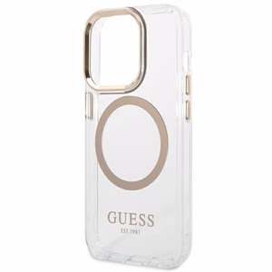 Guess GUHMP14LHTRMD iPhone 14 Pro 6.1 "auksinis / auksinis kietas dėklas Metalinis kontūras Magnetinis
