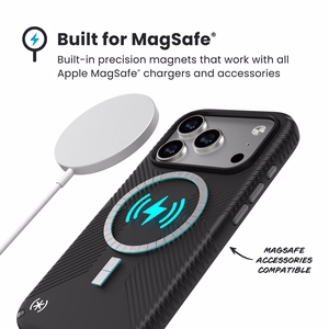 Speck Presidio2 Grip MagSafe dėklas, skirtas iPhone 17 Pro, „Black / Slate Grey“ spalvos