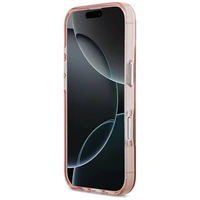 Guess dėklas Magsafe IML Gradient dėklas su spausdintu Triangle Logo ir sidabriniais metaliniais kameros mygtukais iPhone 17 rožinė