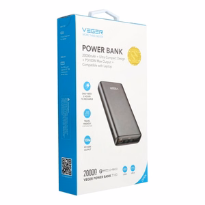 VEGER Išorinė baterija 20000 mAh PD QC3.0 5A 100W T100 (W2032C-100) juoda