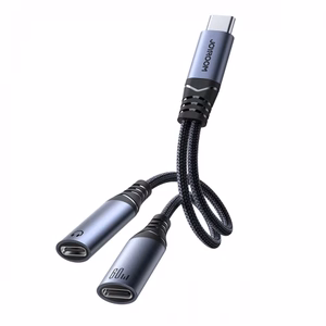 Adapteris Joyroom SY-C02 2in1 juodas 14cm (įėjimas: Type-C / išėjimas: 2x Type-C)
