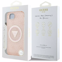Guess IML Metal Glitter 4G Circle Triangle Magnetinis dėklas telefonui iPhone 16e - rožinis