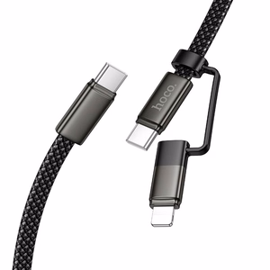 Plokščias laidas USB C į USB C/iP 2in1 Hoco 3A 60W 1 m X125 juodas