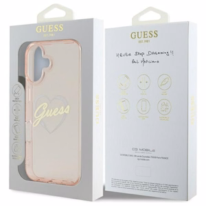 Guess IML Heart iPhone 16 dėklas telefonui - rožinis