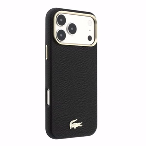 Dėklas Lacoste PU Leather Champs Elysees Gold Logo MagSafe Apple iPhone 18 Pro juodas