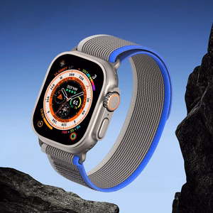 Sportinė Velcro juosta Apple Watch Ultra / 9 / 8 / 7 / 6 / SE / 5 / 4 / 3 / 2 / 1 (42, 44, 45, 49 mm) Dux Ducis juosta YJ versija - mėlyna-pilka
