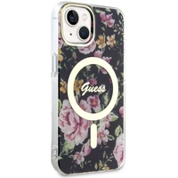 Guess GUHMP14MHCFWSK iPhone 14 Plus 6.7" juodas/juodas kietas dėklas Gėlė Magnetinis