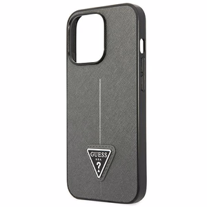 Guess Saffiano trikampio logotipo dėklas telefonui iPhone 13 Pro Max 6.7" - sidabrinis
