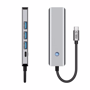 Tech-Protect HB01 HUB adapteris 5in1 USB-C + USB3.0 + HDMI 4K 60Hz + PD100W - pilkas