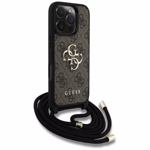 Guess 4G Big Logo Cord Stap dėklas telefonui iPhone 16 Pro Max - rudas