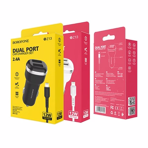 Borofone BZ13 Extreme car charger with 2 USB-A ports, 12 W, with Lightning cable, black