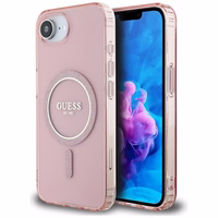Guess IML Glitter Circle Magnetinis dėklas telefonui iPhone 16e - rožinis