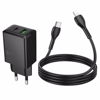Įkroviklis telefonui Hoco USB A + USB C QC3.0 PD AFC 3A 30W + kabelis USB C į USB C N71 juodas