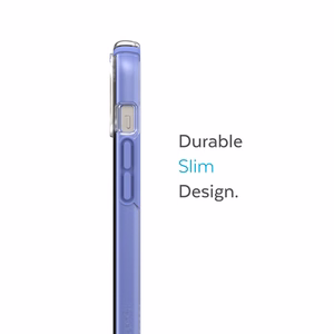 Speck Presidio Perfect-Clear with Impact Geometry case for iPhone 15 Plus / 14 Plus, with Microban antimicrobial protection, Clear / Grounded Purple