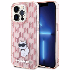 Karl Lagerfeld Monogram Choupette dėklas iPhone 15 Pro, rožinis