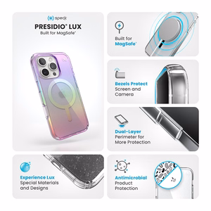 Speck Presidio2 Lux MagSafe dėklas, skirtas iPhone 16 Pro (Amazing Purple / skaidrus)