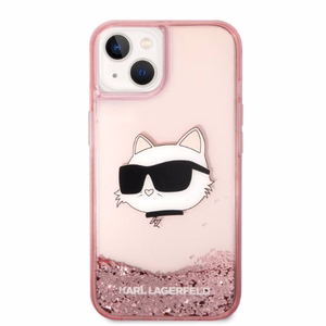 Karl Lagerfeld blizgus Choupette galvos dėklas telefonui iPhone 14 Plus - rožinis