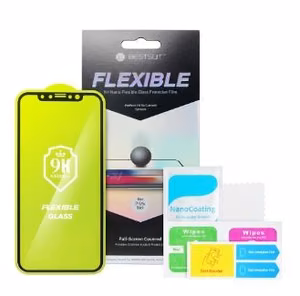 LCD apsauginis stikliukas Bestsuit Flexible Hybrid Glass 5D Samsung A426 A42 5G pritaikytas dėklui juodas