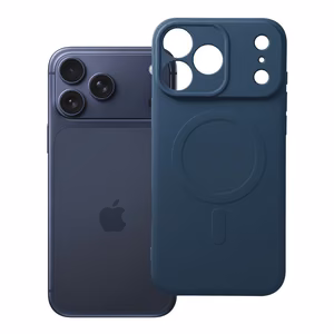 Silikoninis „Mag Cover“ dėklas, skirtas „iPhone 17 Pro Max / 18 Pro Max“, suderinamas su „MagSafe“, su kameros apsauga – tamsiai mėlynas