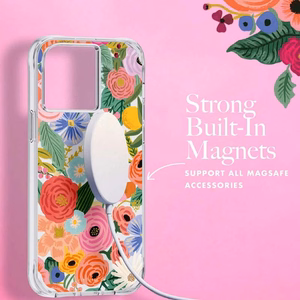 Rifle Paper Clear MagSafe dėklas, skirtas iPhone 14 Pro Max, „Garden Party Blush“ rašto