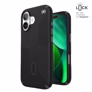 Speck Presidio2 Grip ClickLock & MagSafe dėklas, skirtas iPhone 17, „Black / Slate Gray / White“ spalvos
