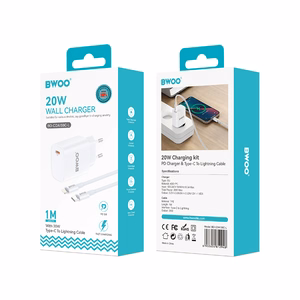 BWOO CDA159 PD sieninis įkroviklis 20W 1x USB-C prievadas + "Lightning" baltos spalvos