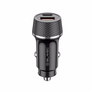 Blavec BS-03B-C Carbon automobilinis įkroviklis USB + Type C QC 3.0 18W PD 30W su Type C - Type C laidu juodas