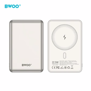BWOO P82 10000mAh 15W išorinė baterija belaidis krovimas šviesiai pilka