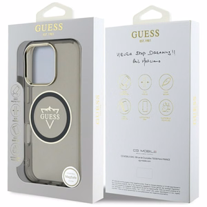 Guess IML Metal Mountain Logo Magnetinis iPhone 16 Pro dėklas - juodas