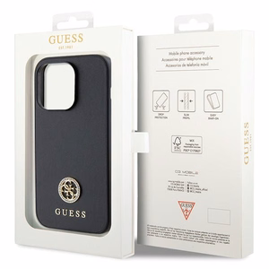 Guess GUHCP15LPS4DGPK iPhone 15 Pro 6.1" juodas kietasis dėklas Crossbody 4G strass logotipu