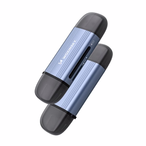 Pilkas aliumininis SD ir microSD atminties kortelių skaitytuvas Wozinsky WCR-5G su USB-A 3.0 / USB-C 3.0