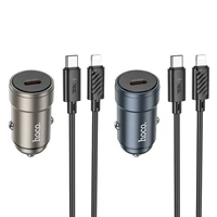 Automobilinis įkroviklis Hoco USB C QC3.0 PD 30W + kabelis USB C į Lightning Z57 metalinis pilkas