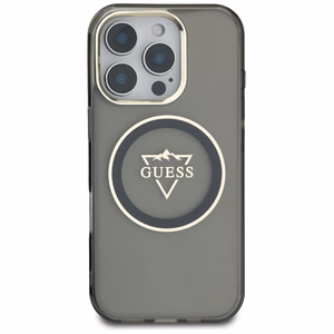 Guess IML Metal Mountain Logo Magnetinis iPhone 16 Pro Max dėklas - juodas