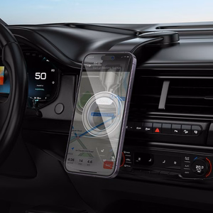 HOCO magnetinis automobilio laikiklis centrinei konsolei suderinamas su MagSafe H71 juodas metalinis pilkas