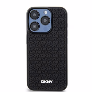 DKNY 3D Guminis dėklas su pasikartojančiu raštu iPhone 15 Pro - juodas