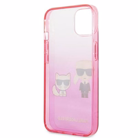 Karl Lagerfeld Gradient Ikonik Karl&Choupette dėklas iPhone 13 mini – rožinis